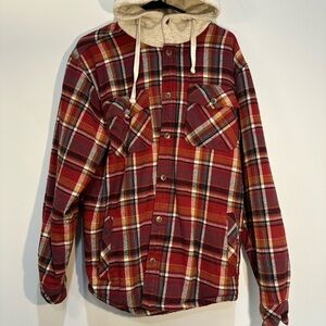 Legendary Whitetails Men’s Camp Night Berber Lined Hooded Flannel Jacket Plaid